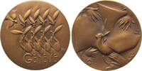 Medaille 1955 Schweiz Bronze Genf - auf die Konferenz der Siegermächte zur Wiedervereinigung Deutschlands in Genf, vier Hände mit Zweigen / Taube...