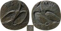 Kunstmedaillen Medaille Bronze Reiher (Phoenix..?), einseitig, Rückseitig Gußmarke und Aufhängevorrichtung, v. G. Gemmert, ca. 124 MM, ca. 500 Gramm -