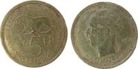 Belgisch Kongo 5 Francs NiBr Leopold III, Löwe, fleckig-spotted, kleine Druckstelle am Rand -