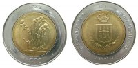 San Marino 500 Lire Bi-Met Atomkrieg, Schön 150 -