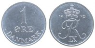 Dänemark 1 Öre 1970 Zink Frederik IX, Schön 55 stgl 2.35 US$ Tax included +  35.20 US$ shipping
