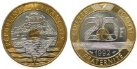Frankreich 20 Francs 1992 Bi-Met St.Michel, Schön 260.2, 5 séries de stries sur la tranche, V fermé unc