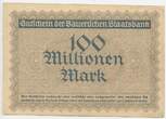 Deutsches Reich Weimar Bayern Hundert Millionen Mark Banknote Inflation 1923 GB347 - Bayerische Staatsbank München - Gutschein Notgeld Paper Money Germany Leicht gebrauchte Erhaltung