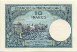 Madagaskar 10 Francs nd. 1937-1947 GB136 - Banknote Madagascar SEHR RAR EF