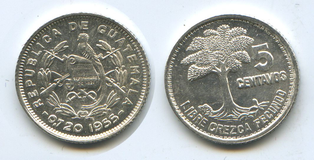 5 Centavos 1955 Guatemala Silber Vz 