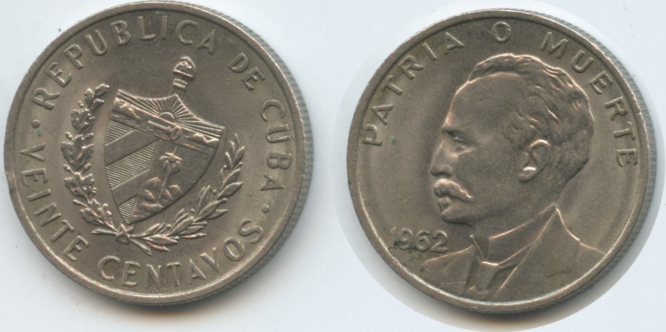 Kuba 20 Centavos 1962 M#3247 - Patria o Muerte Jose Marti EF | MA-Shops