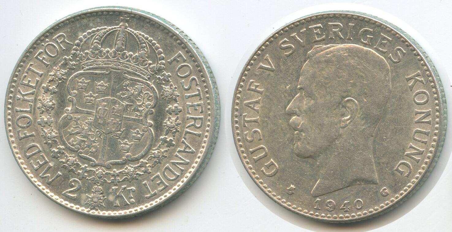 Schweden 2 Kronor 1940 G H0293 - Gustaf V. 1907-1950 Sweden VF-EF