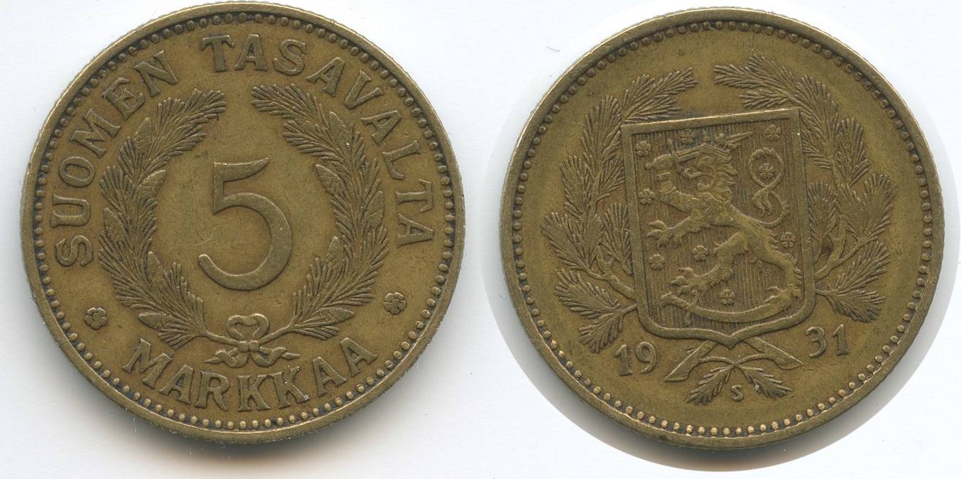 Finnland 5 Markkaa 1931 S M#3458 - Finland Suomen Tasavalta VF+ | MA-Shops