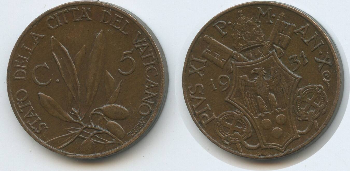 Vatikan 5 Centesimi 1931 X G8506 Vatican City Papst Pius XI 1922 