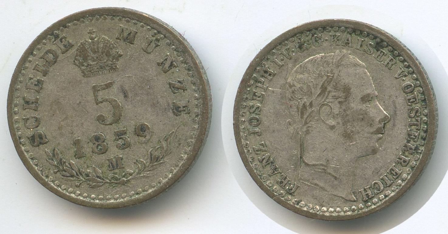画 Ⅴ 5 Österreich Lombardei Venetien 5 Kreuzer 1859 M Mailand M#6063