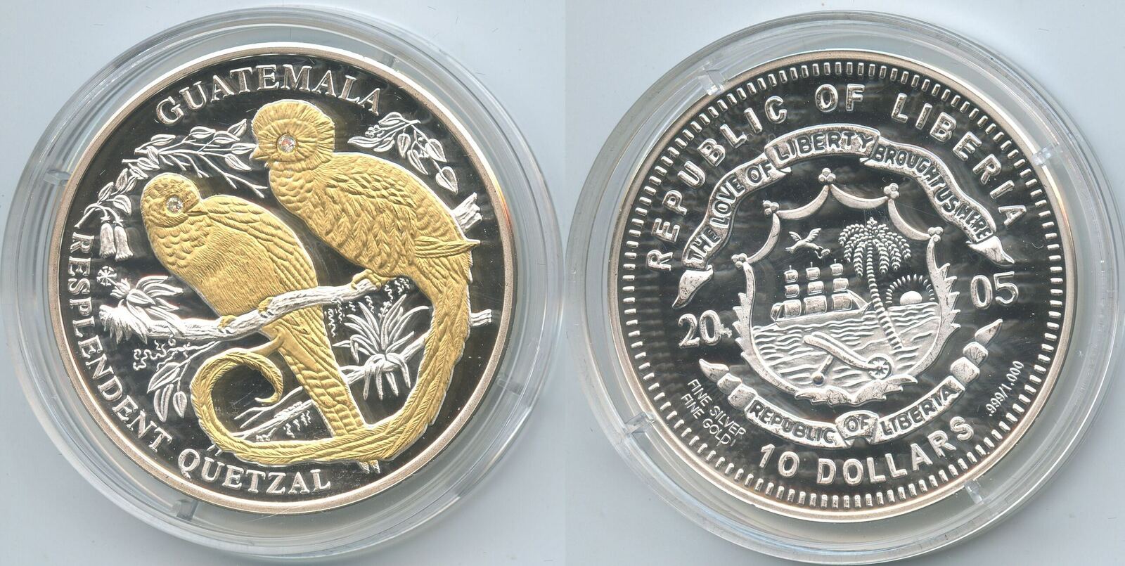 Liberia 10 Dollars Silber 2005 PA065 Resplendent Quetzal Guatemala liberia-10-dollars-silber-2005-pa065-resplendent-quetzal-guatemala