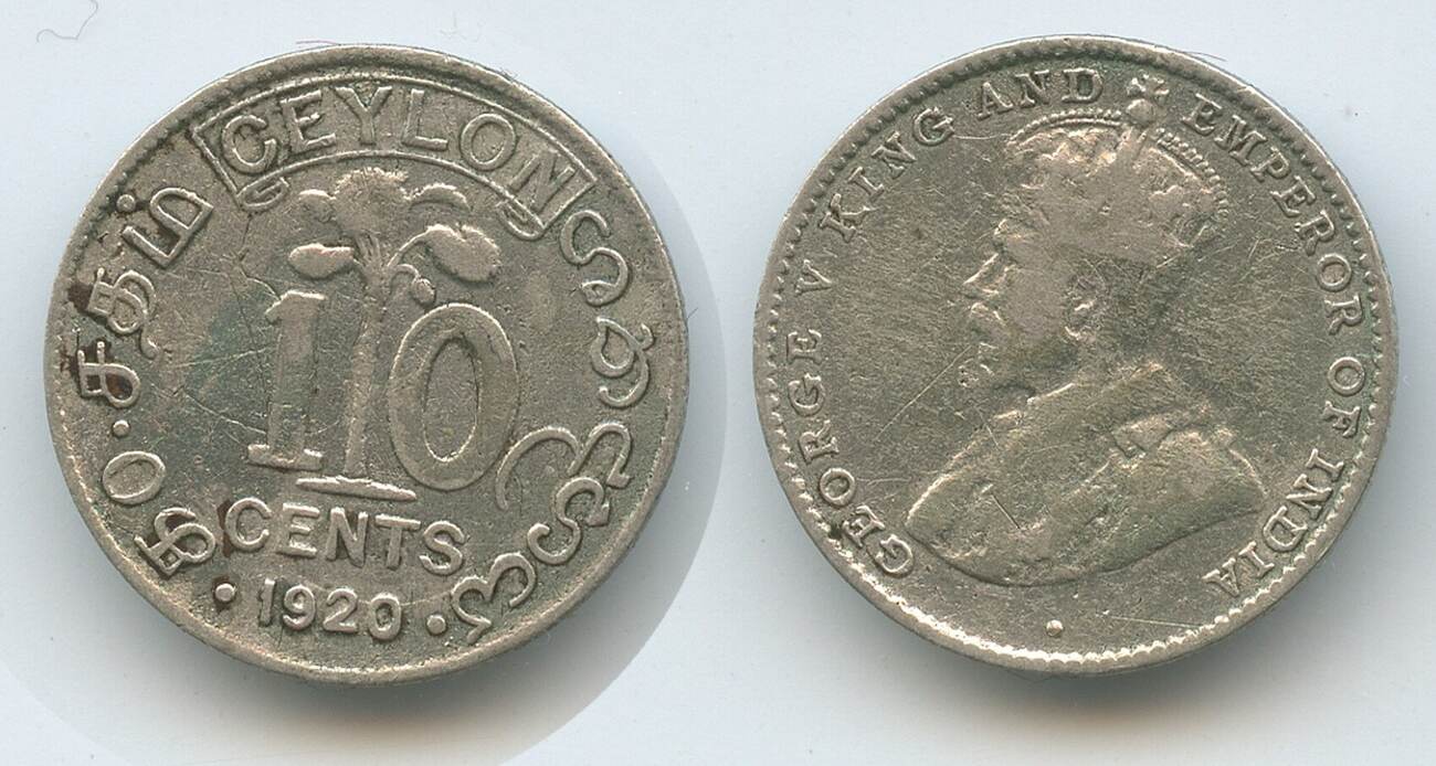 Ceylon 10 Cents 1920 M#6022 - British King George V.1910-1936 Sri