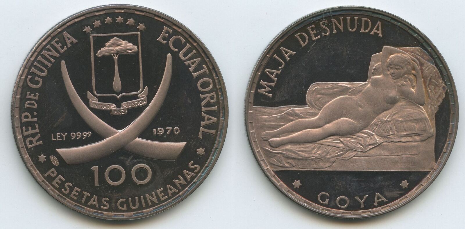 Äquatorialguinea 100 Pesetas Silber 1970 GN565 - Francisco de Goya - Maja  Desnuda - Die nackte Maja - Equatorial Guinea Proof in Original Folder,  tolle Patina | MA-Shops