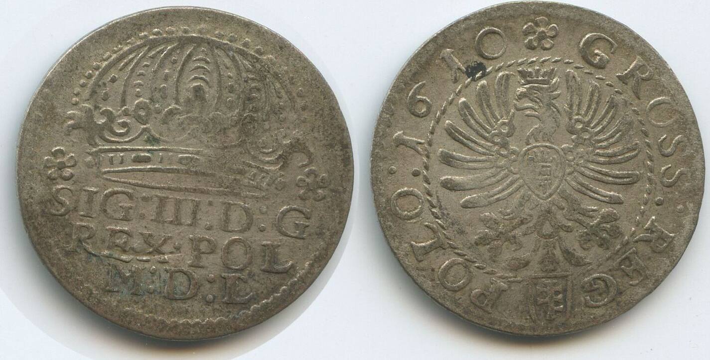 Polen Königreich Krakau 1 Gröschen (1 Grosz) 1610 M#6562 - Sigismund ...