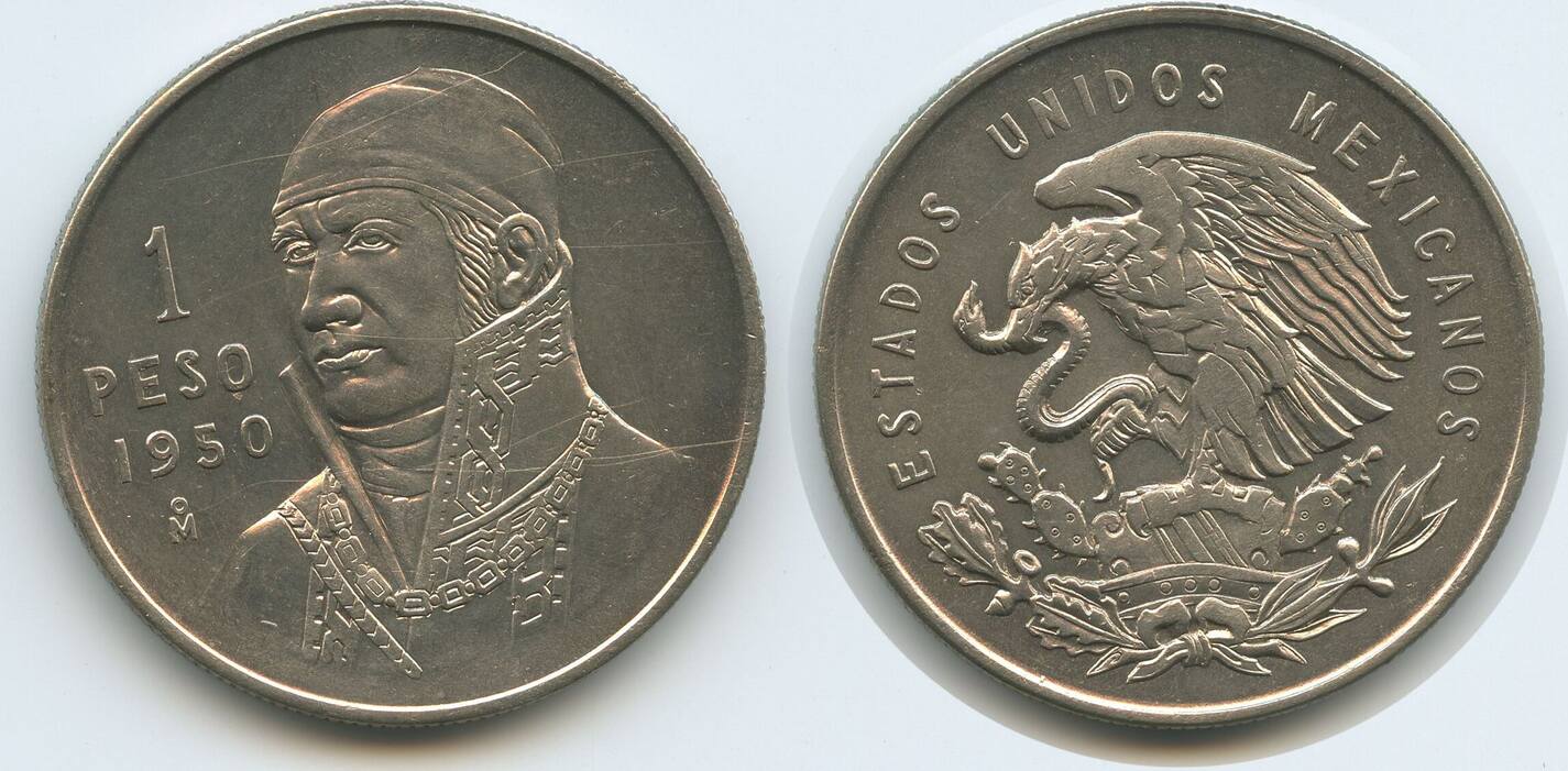 Mexiko 1 Peso Silber 1950 M G8007 Jos Morelos United States of