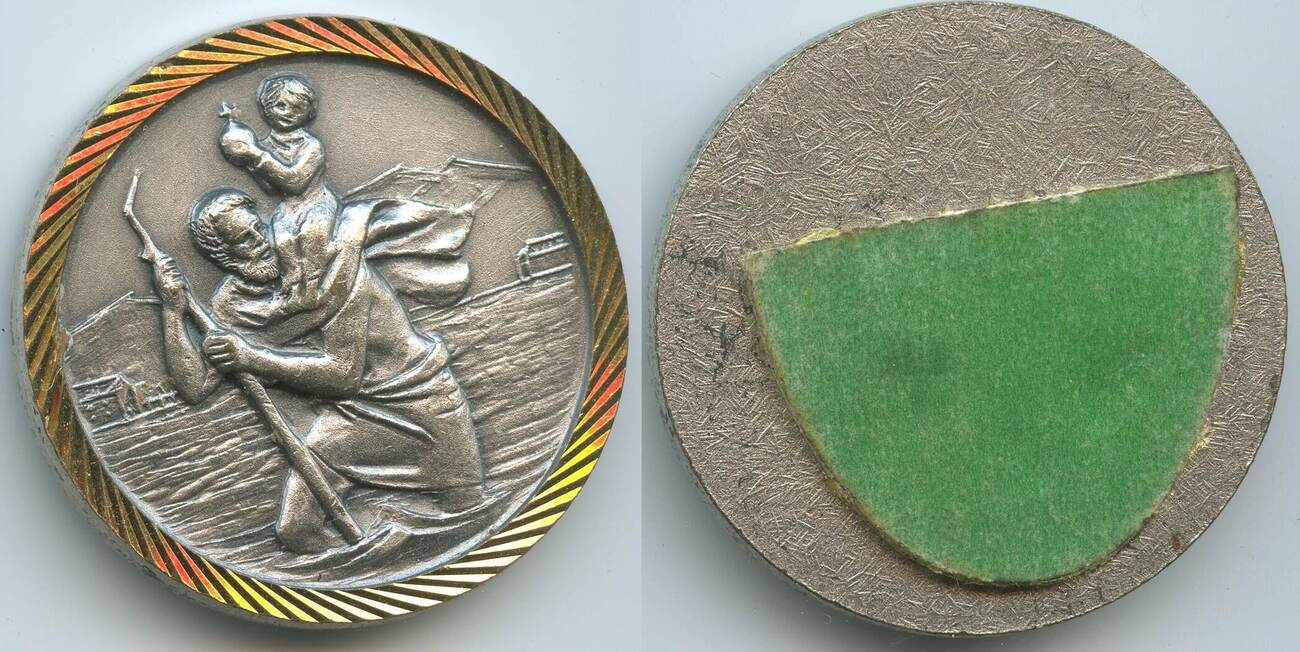 Religiöse Medaille Plakette teilvergoldet nd. M3970 - Alter Christophorus- Anhänger Schutz Pilgermedaille VF-EF