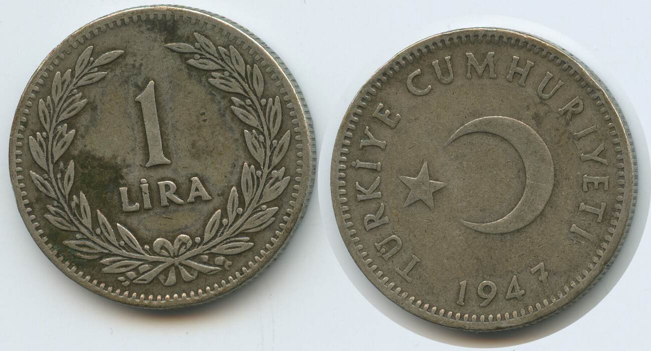 T rkei 1 Lira Silber 1947 H093 Turkey T rkiye Cumhuriyet VF