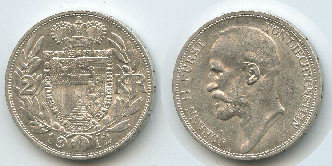 リヒテンシュタイン 1912年 2 kronen 銀貨 【公式通販】