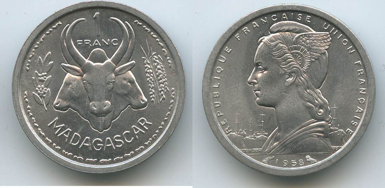 Ma Look Rind Madagaskar Französisch 1 Franc 1958 G11762 - Zebu Rind French Colony ...