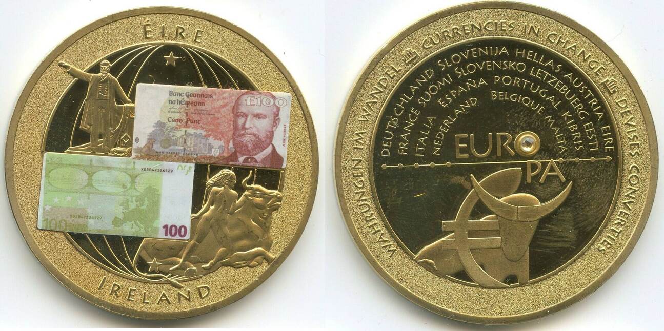 Irland - Europa Große Medaille Banknote 100 E U R O GX766 - Motiv 100 Irische  Pfund - Währung im Wandel Unzirkuiert | MA-Shops