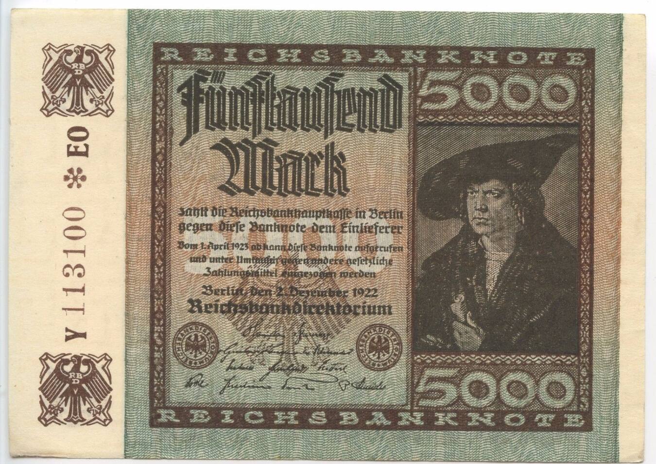 Deutsches Reich Weimar 5000 Mark 1922 GB332 - Banknote