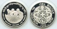 100 Ngultrums 1984 GS884 - Bhutan  KM#58 Silver Decade for Women Scarce