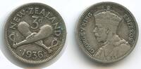 Neuseeland 3 Pence Silber H1409 - Patu King George V. 1910-1936 New Zealand -