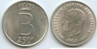 Belgien 250 Francs Silber GS177 - Der Belgen - 25th Anniversary of Accession of Baudouin I. Belgium -