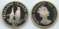 Falkland Inseln 50 Pence Silber GS333 - Pinguine - King Penguins - Queen Elizabeth II. Falkland Islands -
