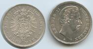 Bayern Königreich 5 Mark Silber S0008 - Ludwig II. 1864-1886 König von Bayern RAR Prachtexemplar -