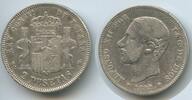 Spanien Königreich 2 Pesetas Silber H0384 - Alfonso XII. 1874-1885 Spain -