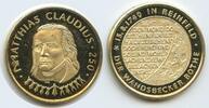 Gedenkmedaille Silber vergoldet nd. 1990 Deutschland  Rheinfeld M921 - Freimaurer 250 Geb. Matthias Claudius - Der Wandsbecker Bothe Fast unzirku...