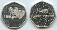 Großbritannien Great Britain United Kingdom Medaille 50 Pence Silber M#5112 - I Love You - Happy Anniversary! -