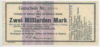 Deutsches Reich Weimar Zwei Milliarden Mark Gutschein Banknote Inflation GB054 - Vereinigung von Hamburger Banken und Bankiers in Hamburg - Notgeld -