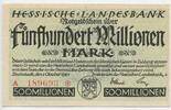 Deutsches Reich Weimar Fünfhundert Millionen Mark Banknote Inflation GB712 - Hessische Landesbank - Gutschein Notgeld Paper Money Germany -