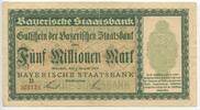 Deutsches Reich Weimar Bayern Fünf Millionen Mark Banknote Inflation GB260 - Bayerische Staatsbank München - Gutschein Notgeld Paper Money Germany -