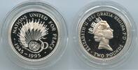 Großbritannien Great Britain United Kingdom 2 Pounds Silber PA147 - 50th anniversary of the United Nations - Elizabeth II. -