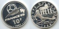 10 Francs - 1½ E u r o Silber 1997 Frankreich H1001 - 1998 World Cup in France - Brandenburger Tor Berlin Polierte Platte, leicht angelaufen, Ber...
