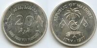 20 Rufiyaa Silber AH1397-1977 Malediven M#7305 - Fishes, Palm F.A.O. MORE FOOD FOR MANKIND Maldives Unzirkuliert, leicht angelaufen