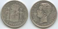 Spanien 5 Pesetas Silber GS149 - Amadeo I. 1871-1873 Spain España -