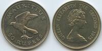 50 Rupees Silber 1975 Mauritius M#2100 - Vogel Falke Kestrel Queen Elizabeth II. Unzirkuiert, leicht angelaufen