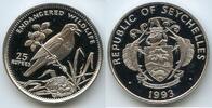 25 Rupees Silber 1993 Seychellen G0177 - Dajaldrossel Magpie Robin Endangered Wildlife Seychelles Polierte Platte