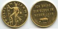 Glücksbringer Glücksmünze Neujahrsmünze Glücksbringer vergoldet L2381 - Schornsteinfeger auf Leiter Rauchfangkehrer, Kaminfeger, -