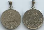Religiöse Medaille Alte Sankt Georgsmedaille versilbert M1056 - Heiliger Georg Drachentöter Schiff -