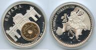 Spanien Große Medaille mit 25 Pesetas Inlay GY1035 - Madrid Puerta d. Alcala - teilvergoldet European Currencies -