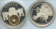 Spanien Große Medaille mit 25 Pesetas Inlay GX636 - Madrid Puerta d. Alcala - teilvergoldet -