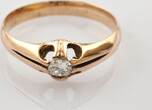 Ringe  Vintage-Goldring mit Diamant in offener Fassung | 585 / 2,38g / Gr.54