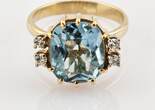 Ringe  Goldring mit blauem Topas und Diamanten | 585 / 5,54g / Gr. 57