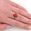 Ringe  Weißgoldring mit Korallen-Cabochon und Diamanten | 585 / 5,53g / Gr. 62