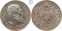 Kaiserreich 3 Mark WÜRTTEMBERG, 3 Mark 1909 F, König Wilhelm II., Silber, J.175 -
